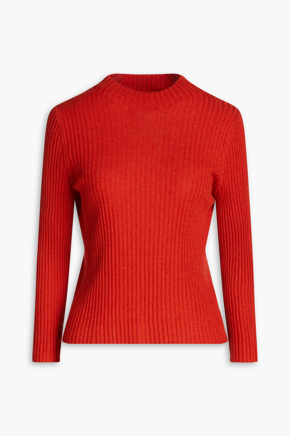 Vince Ribbed Cashmere And Silk-blend Turtleneck Jumper In Red