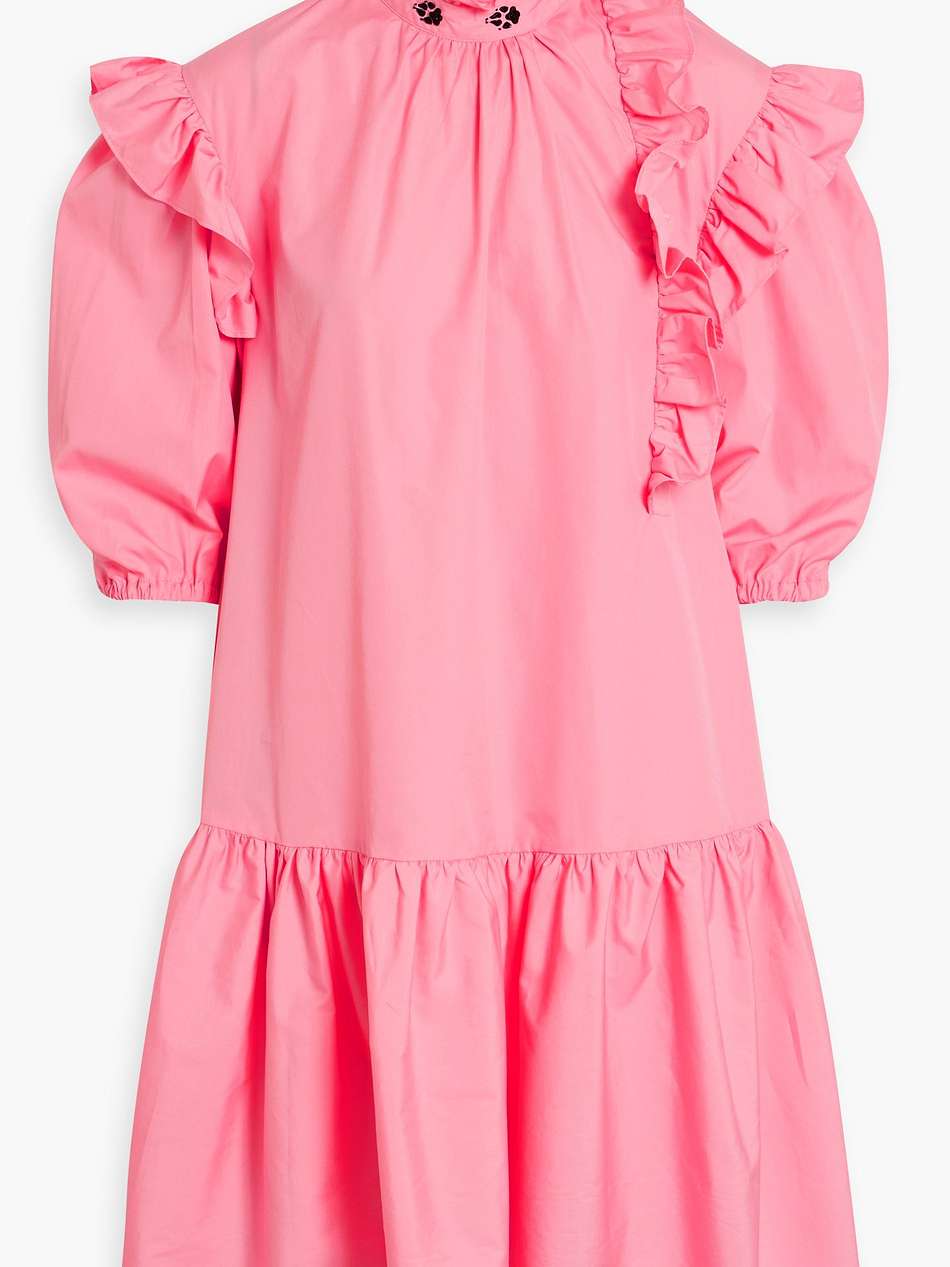 oly bead-embellished ruffled cotton-poplin dress