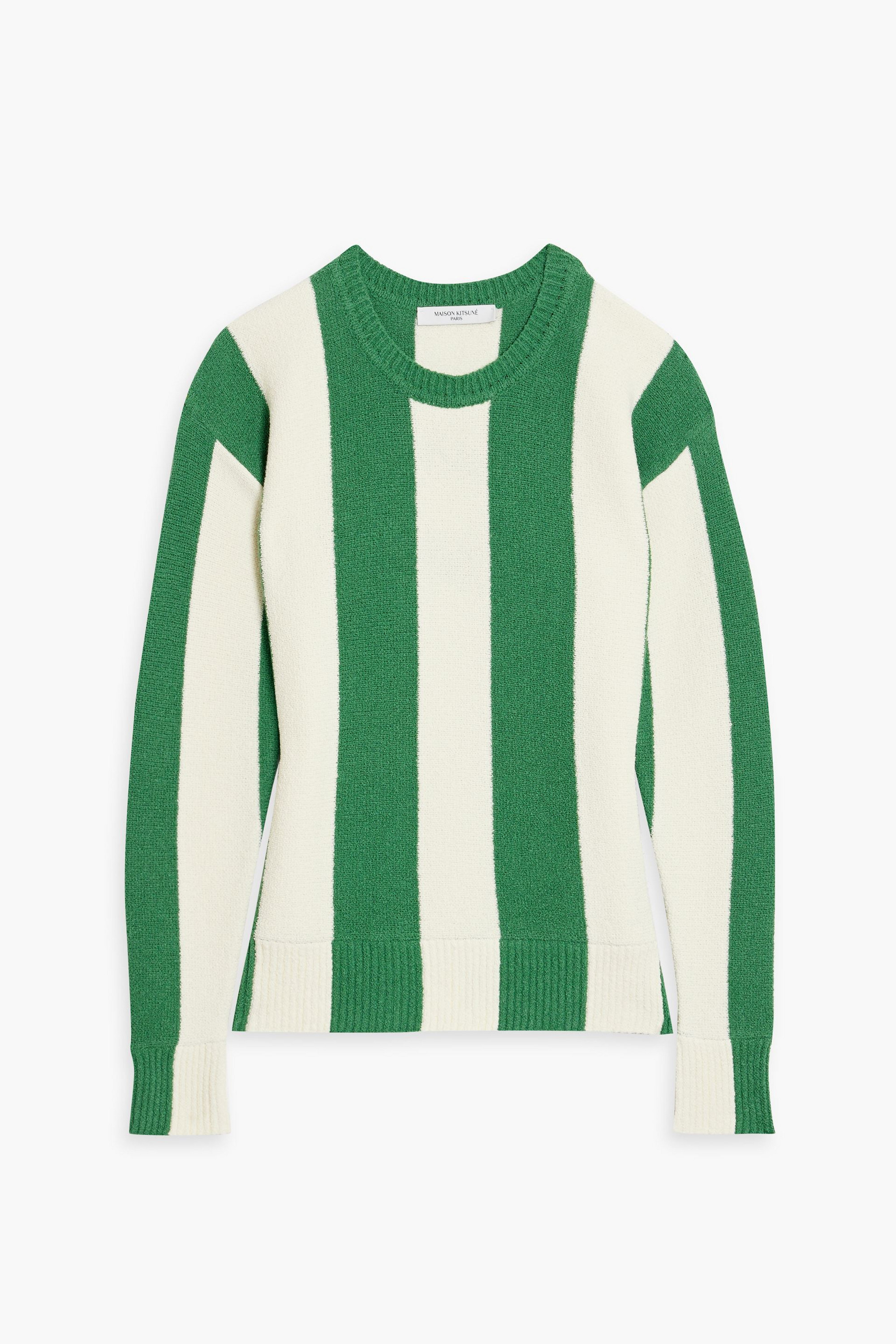 MAISON KITSUNÉ Embroidered striped bouclé-knit cotton-blend sweater thumbnail