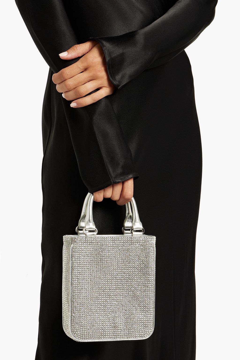JUDITH LEIBER COUTURE حقيبة توت من الجلد بلون معدني ومزينة بالكريستال