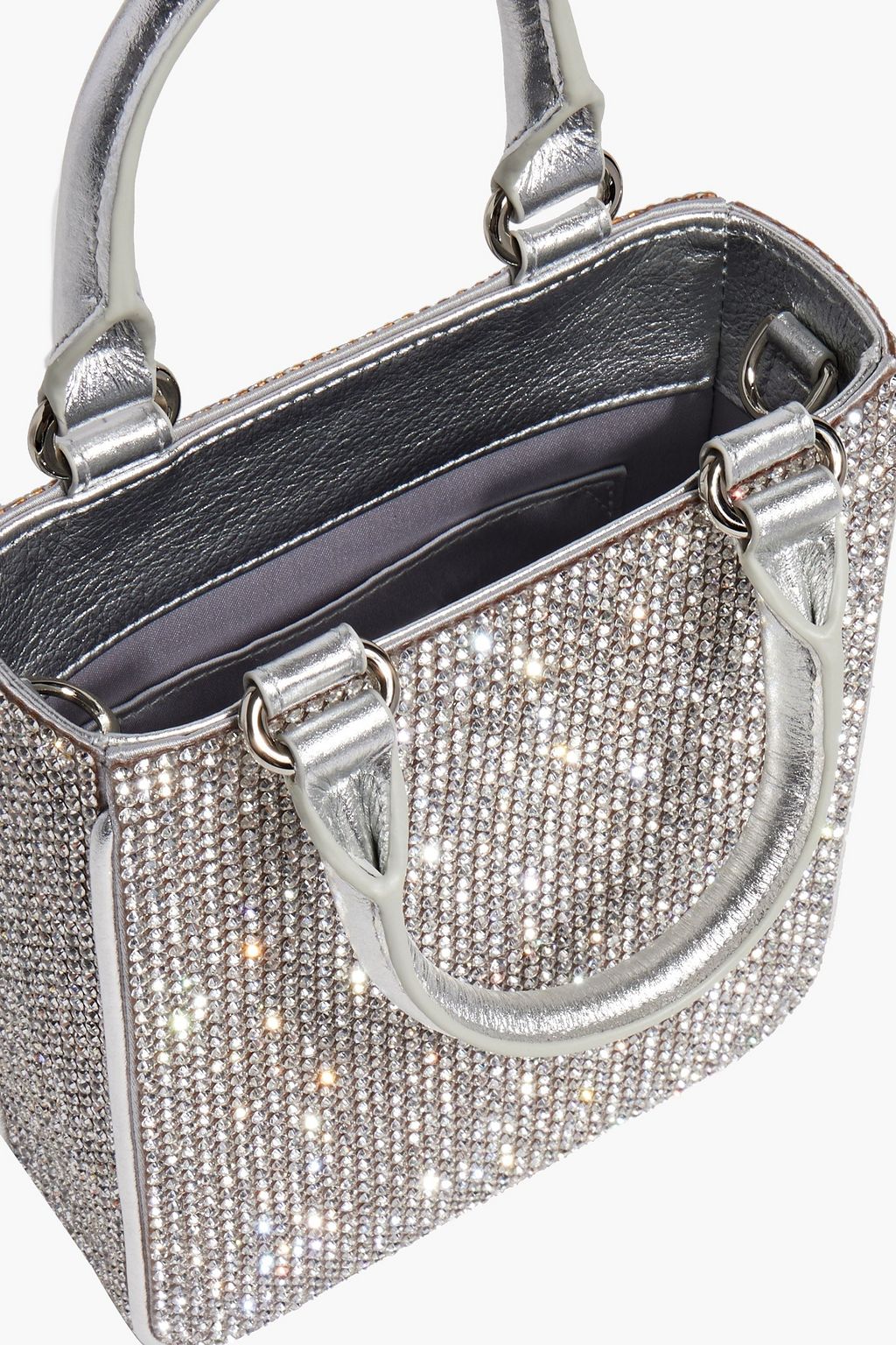 JUDITH LEIBER COUTURE حقيبة توت من الجلد بلون معدني ومزينة بالكريستال