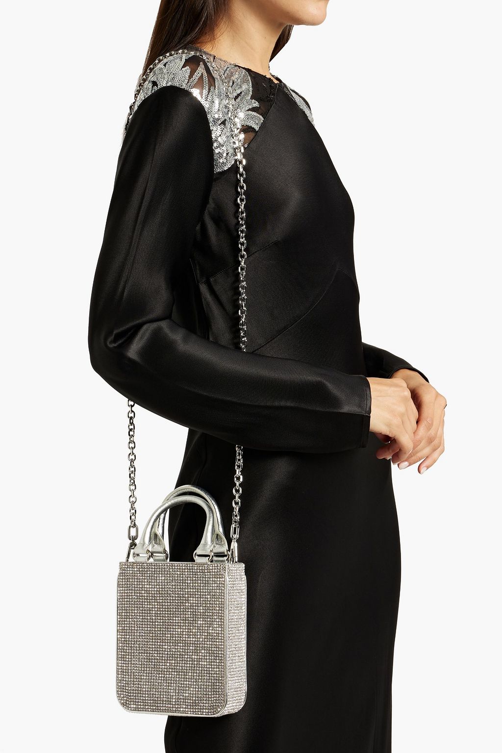 JUDITH LEIBER COUTURE حقيبة توت من الجلد بلون معدني ومزينة بالكريستال