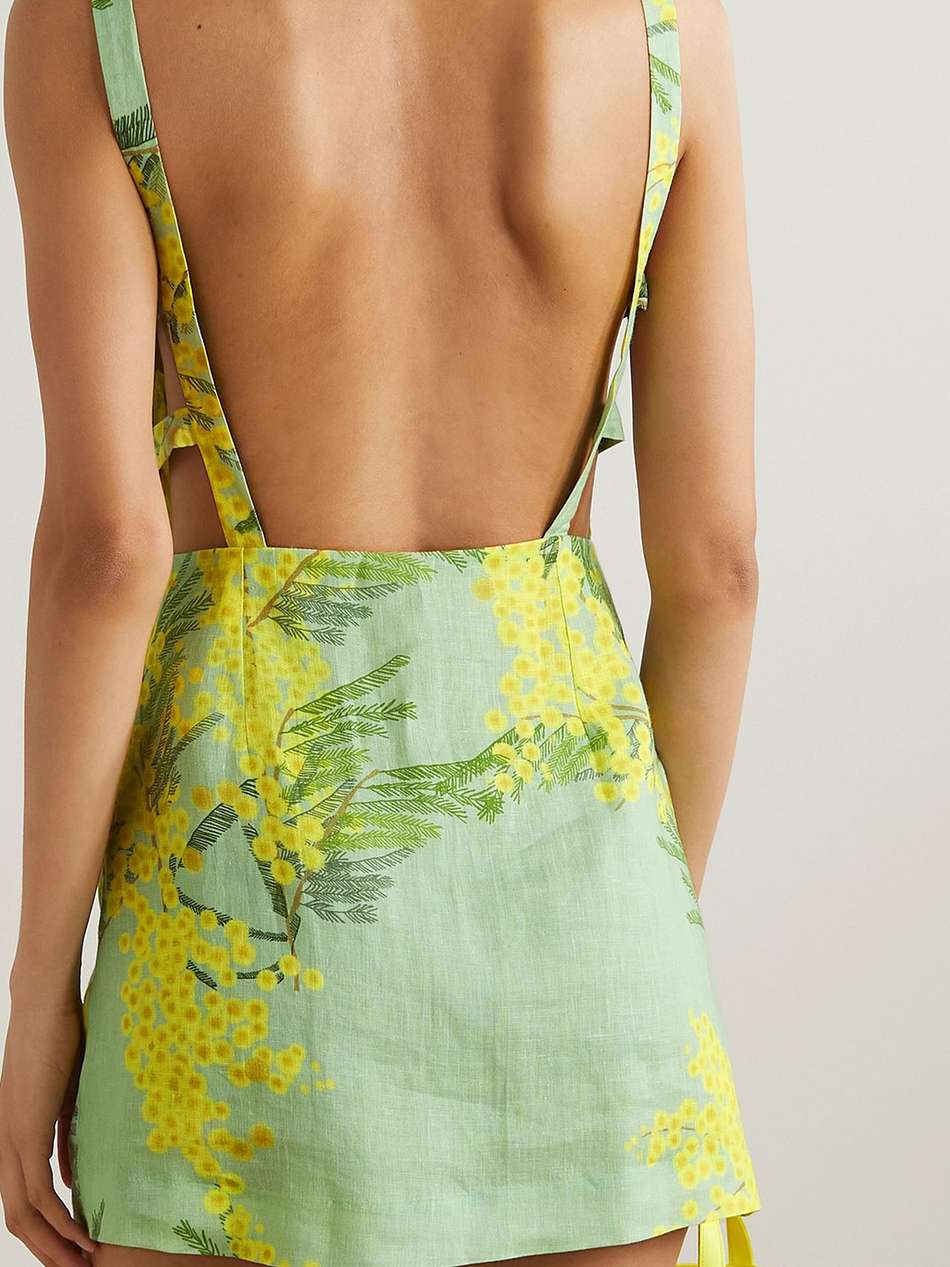 kimberly open-back floral-print linen mini dress