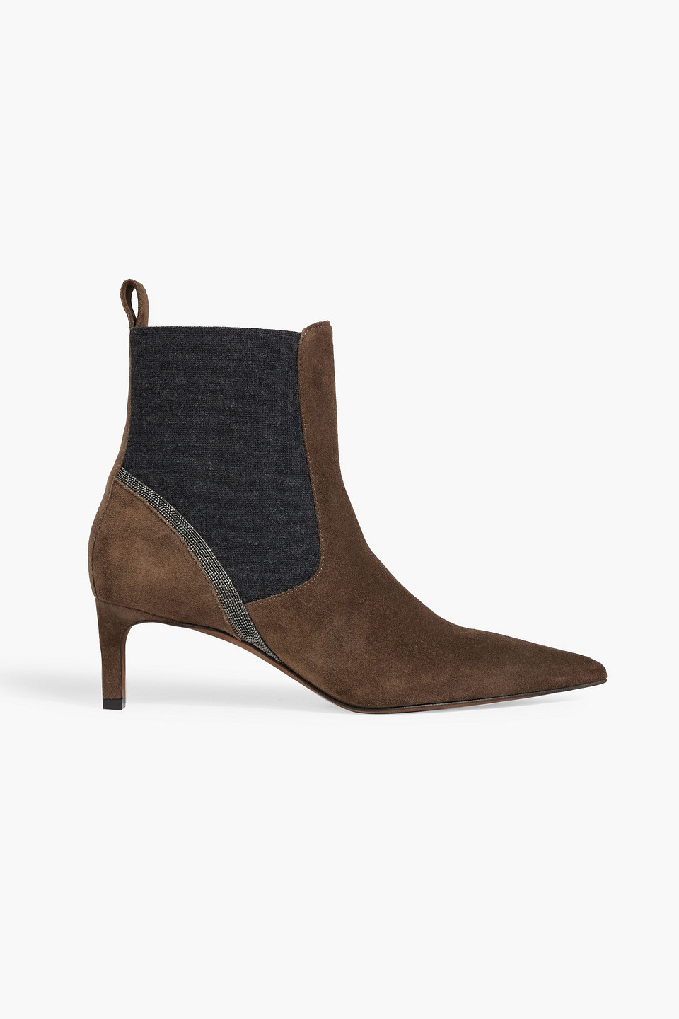Brunello Cucinelli Bead-embellished Suede Ankle Boots In Mushroom