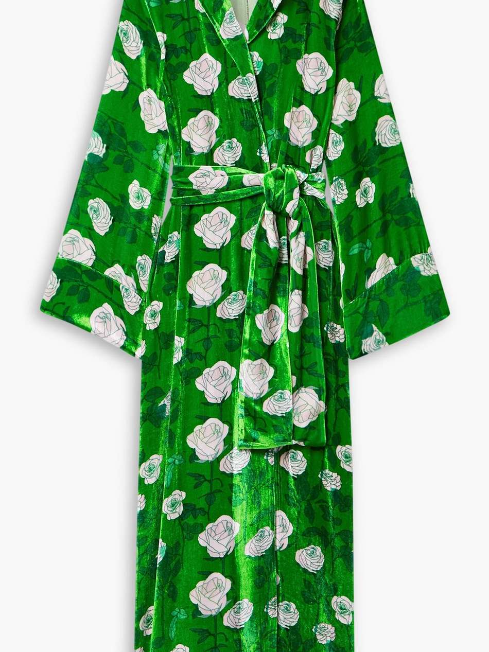 gisou floral-print velvet maxi wrap dress