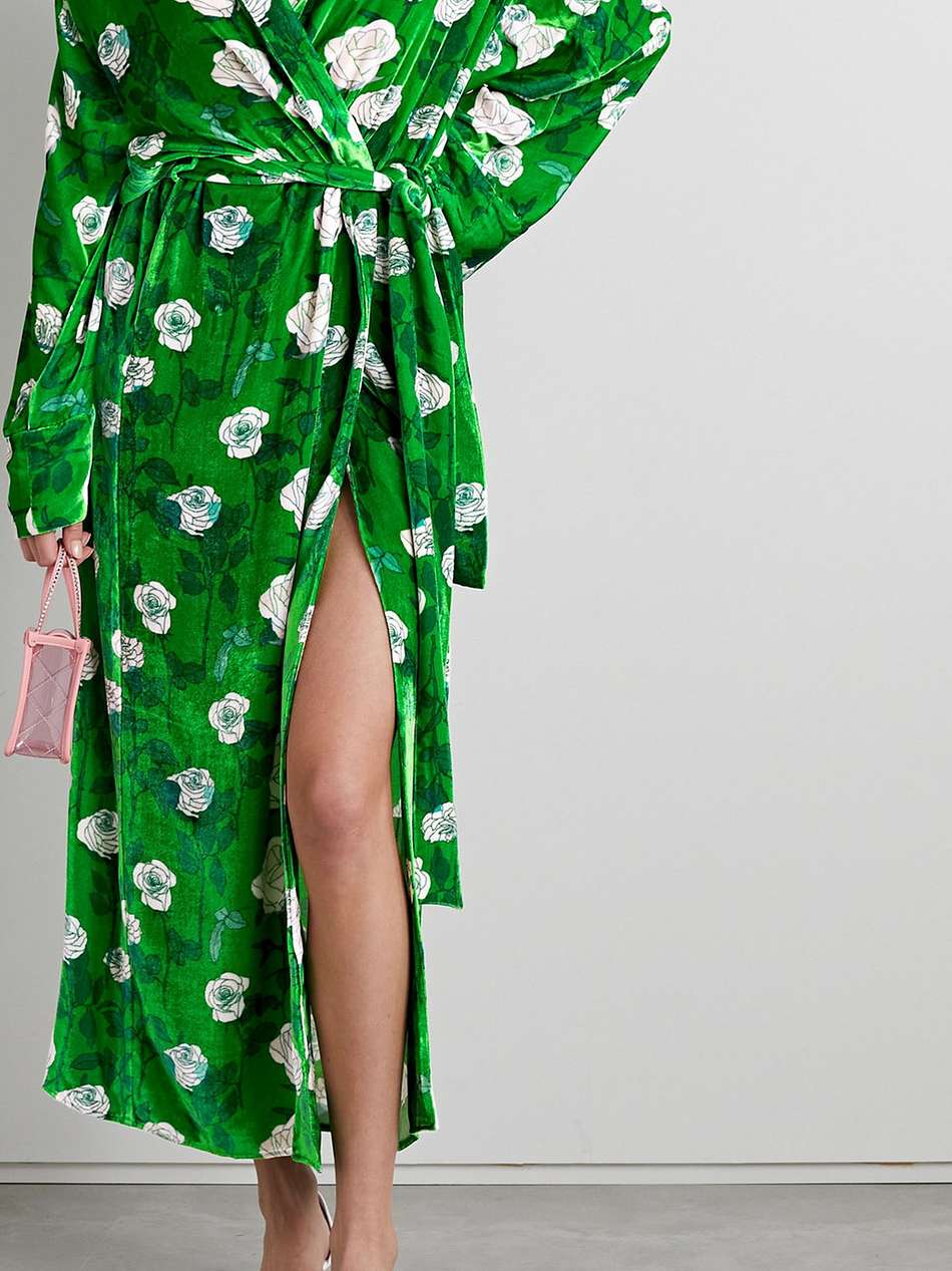gisou floral-print velvet maxi wrap dress
