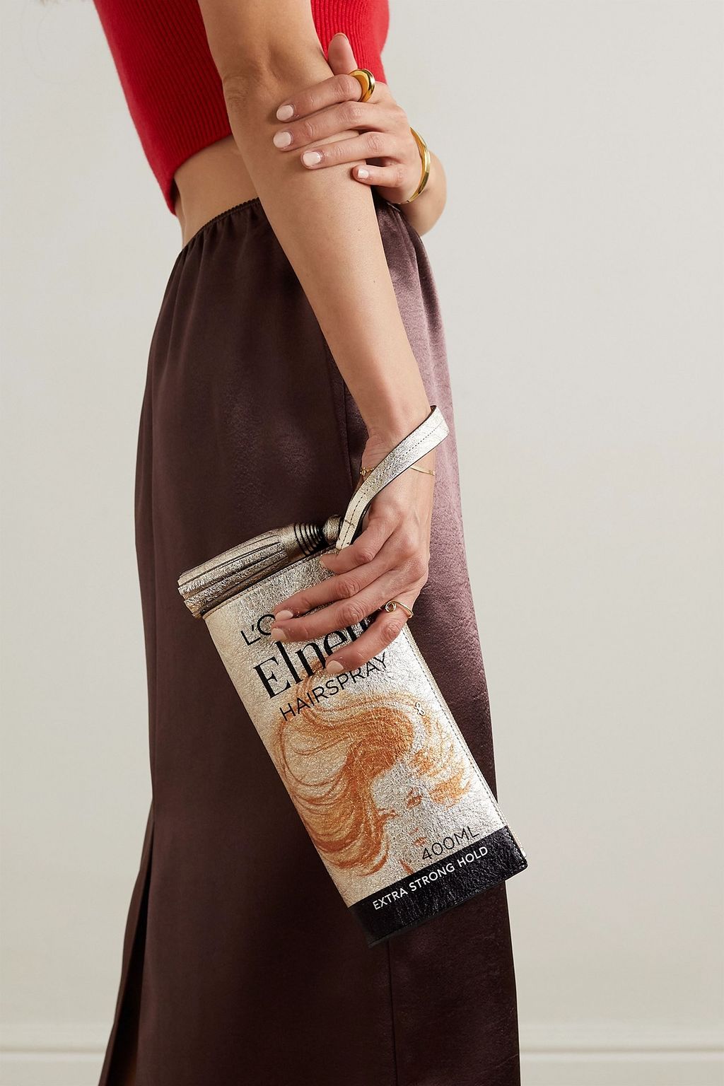 ANYA HINDMARCH Elnett tasseled printed metallic crinkled-leather clutch