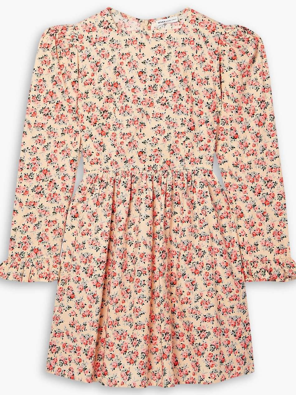 + laura ashley ruffled floral-print cotton-poplin mini dress