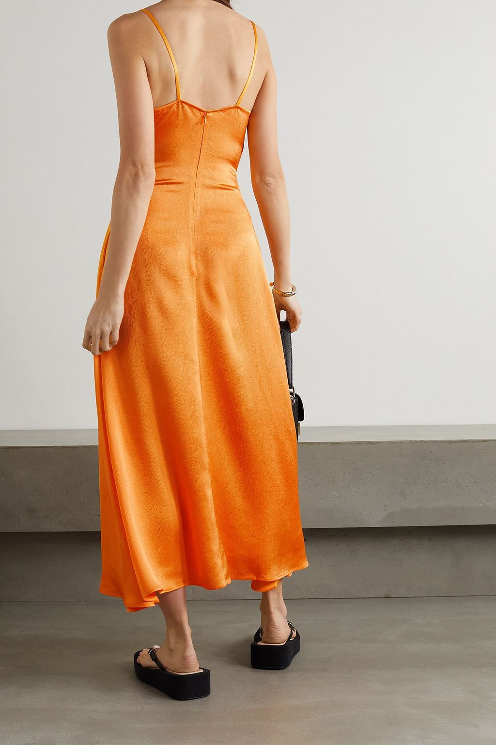 ANNA QUAN Carina cutout embellished hammered-satin midi dress