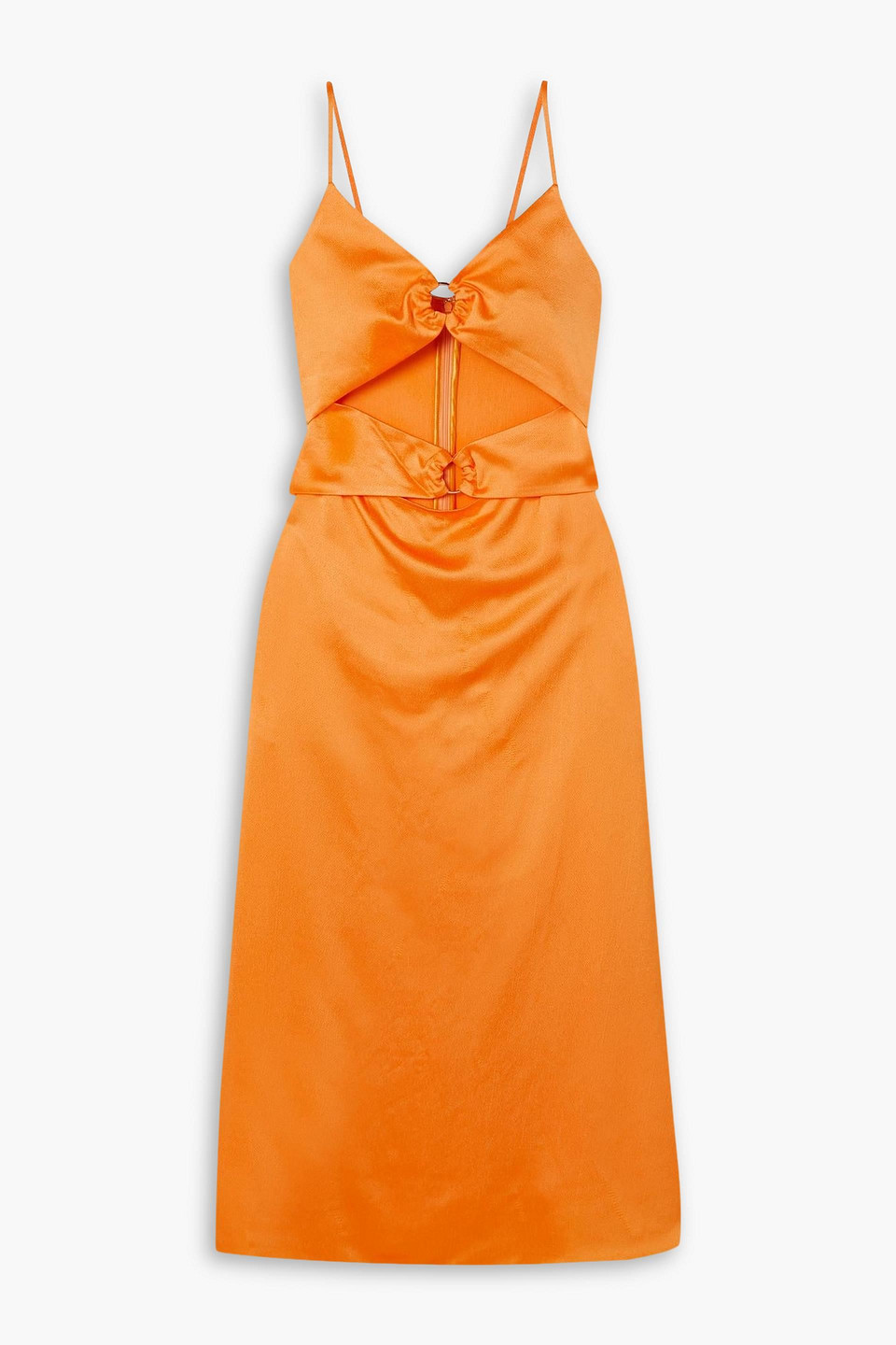 Anna Quan Carina Cutout Embellished Hammered-satin Midi Dress In Orange