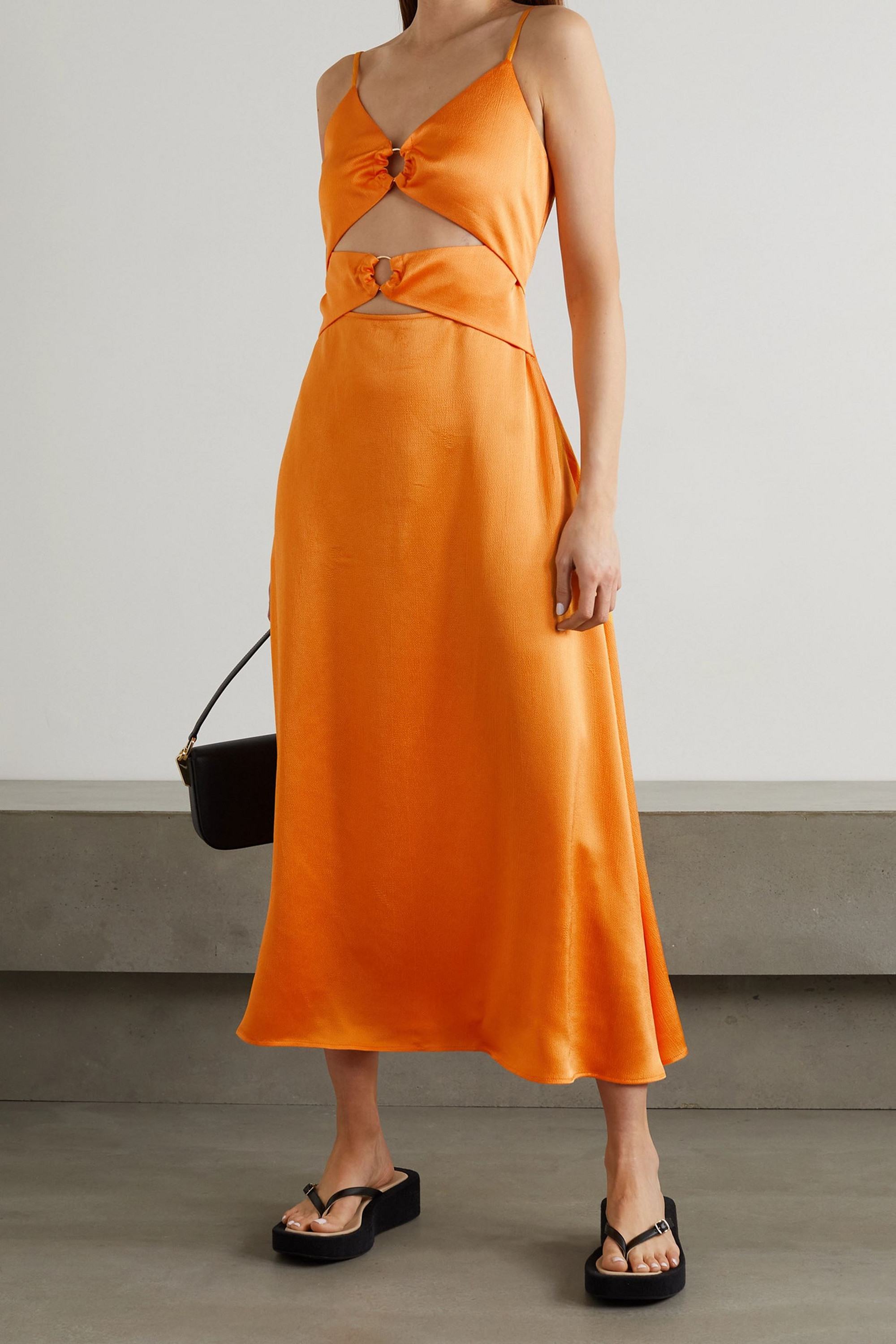 Anna Quan Carina cutout embellished hammered-satin midi dress