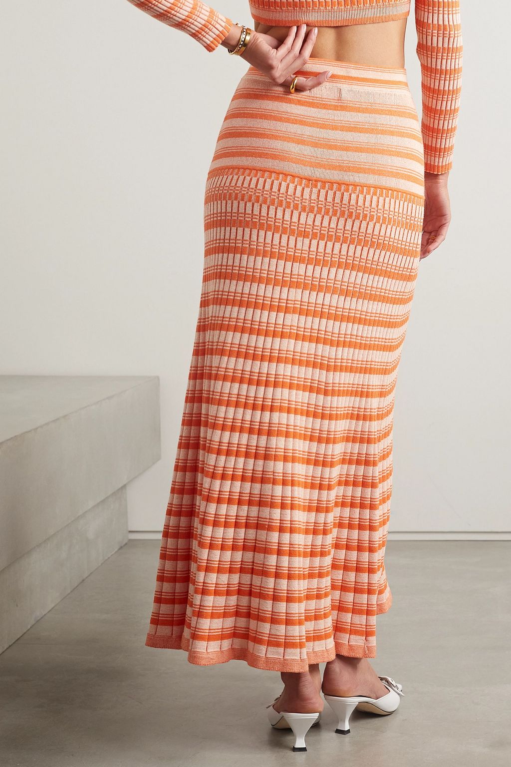 ANNA QUAN Amber striped ribbed cotton maxi skirt