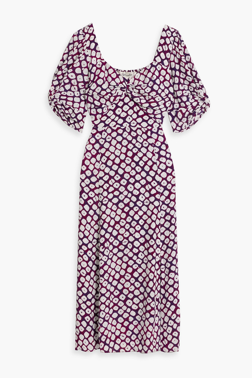 Diane Von Furstenberg Asa Twisted Printed Crepe Midi Dress In Dark Purple