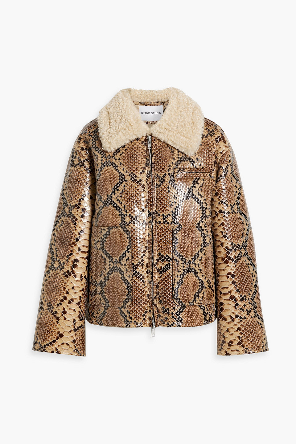 STAND STUDIO KAZ FAUX SNAKE-EFFECT LEATHER JACKET