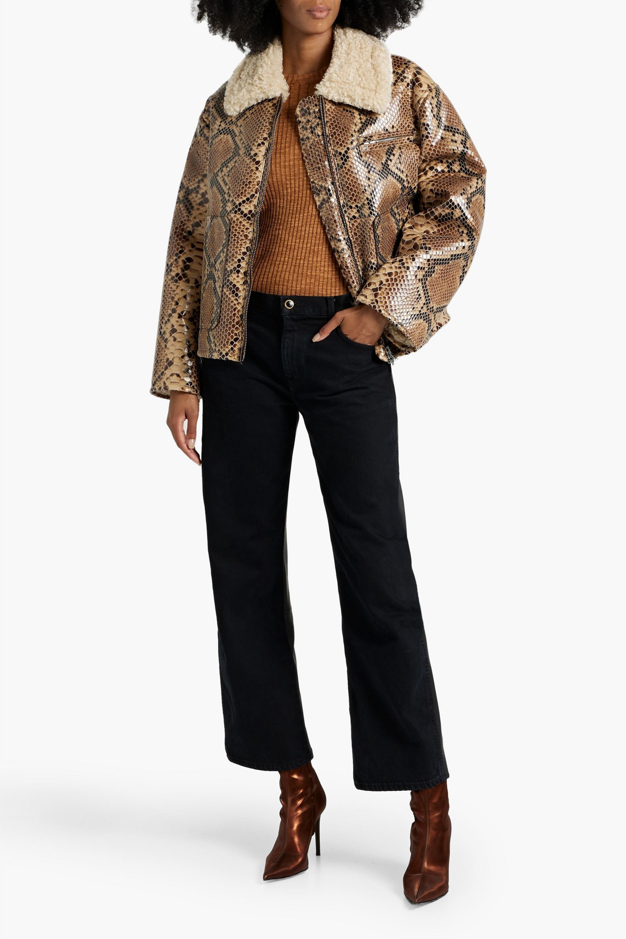 STAND STUDIO Kaz faux snake-effect leather jacket