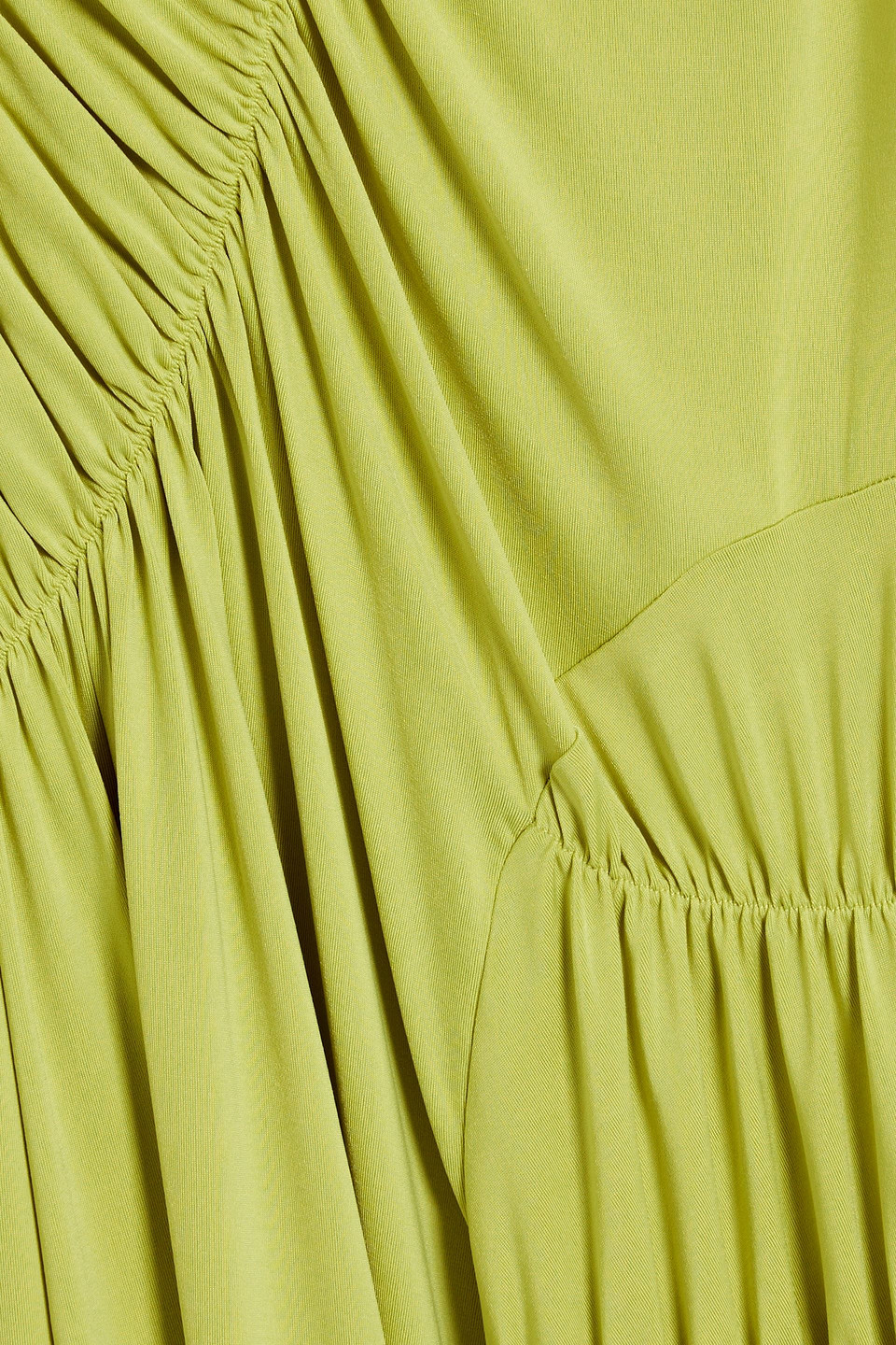 Victoria Beckham Ruched Asymmetric Midi Dress In Chartreuse