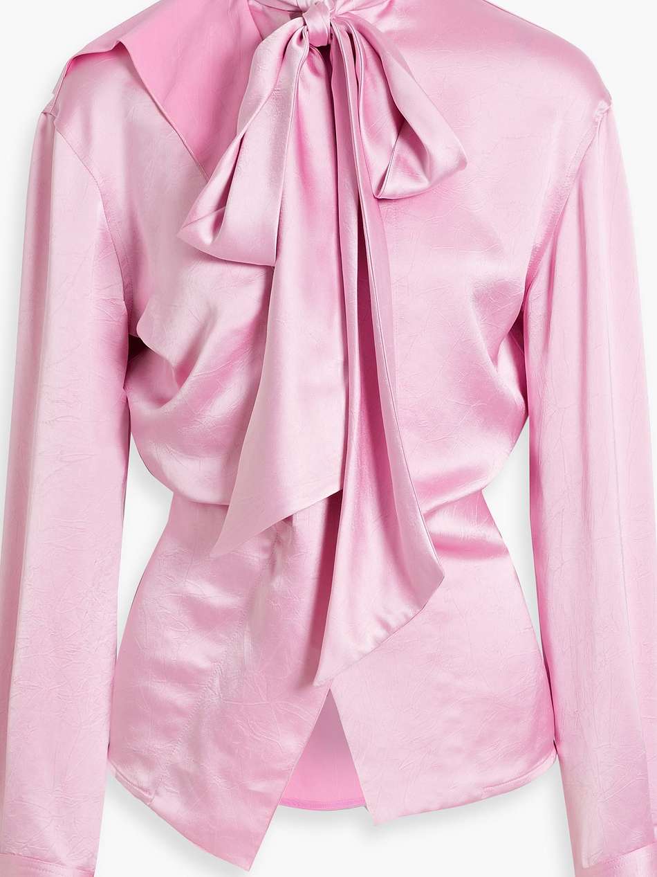 pussy-bow crinkled-satin blouse