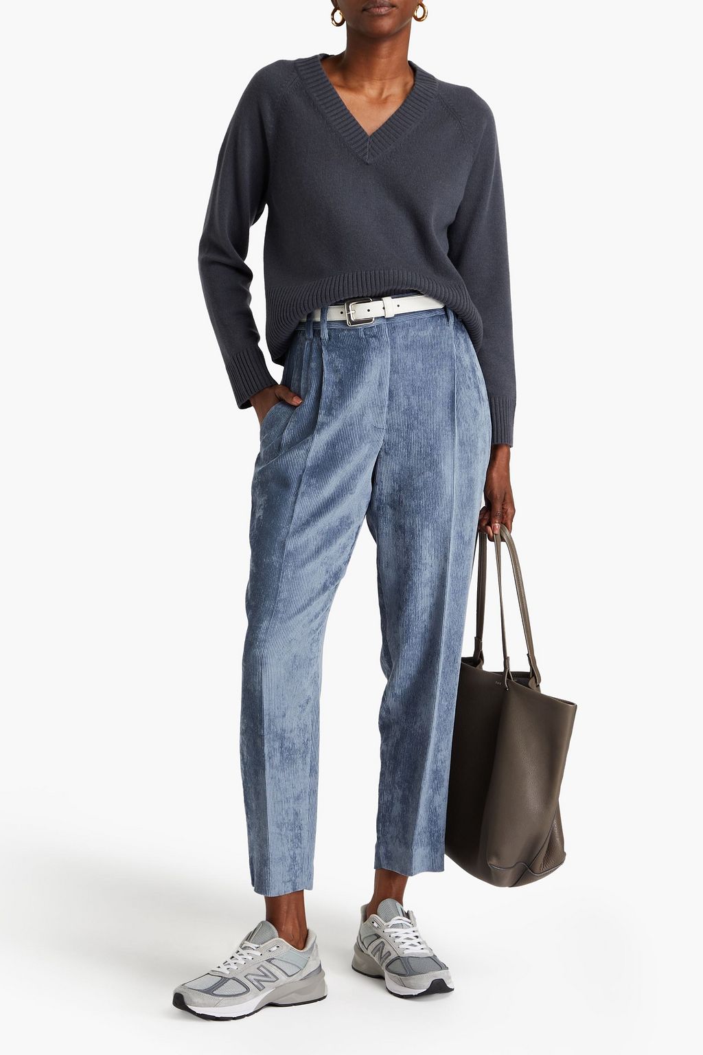 BRUNELLO CUCINELLI 코듀로이 플리츠 테이퍼드 팬츠