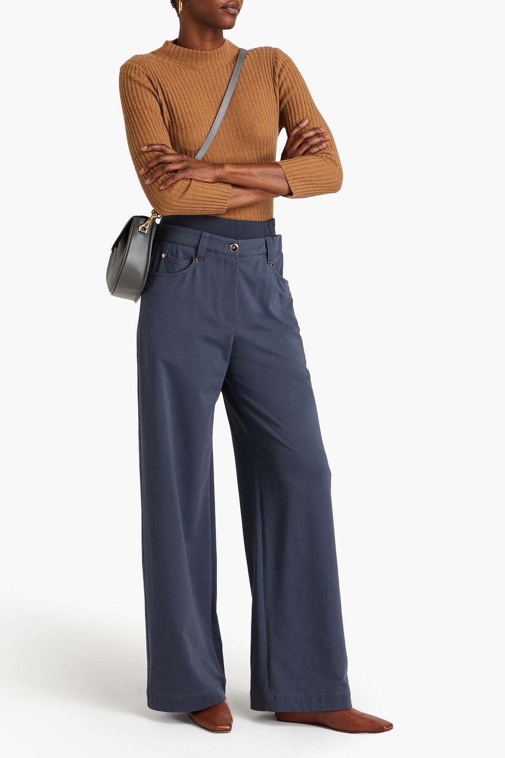 BRUNELLO CUCINELLI Bead-embellished French cotton-blend terry wide-leg pants