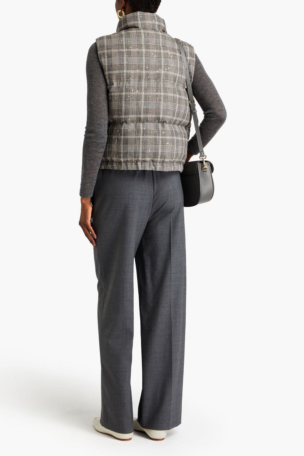 BRUNELLO CUCINELLI Embellished Prince of Wales checked quilted wool-blend tweed vest