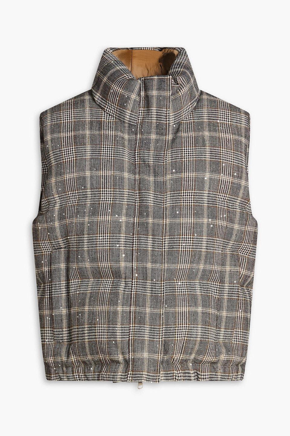 BRUNELLO CUCINELLI EMBELLISHED PRINCE OF WALES CHECKED QUILTED WOOL-BLEND TWEED VEST