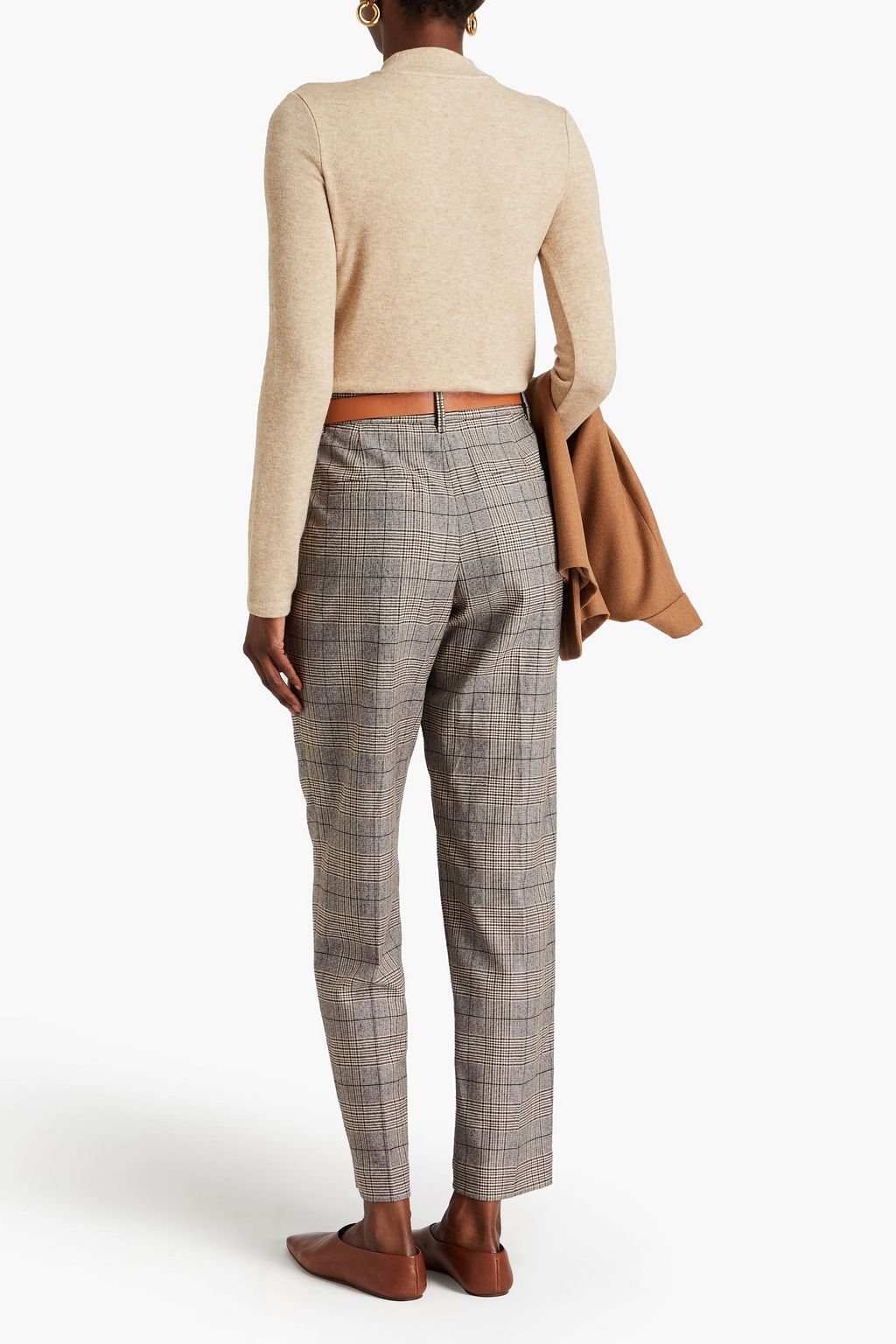 BRUNELLO CUCINELLI Bead-embellished Prince of Wales checked wool-blend tweed tapered pants