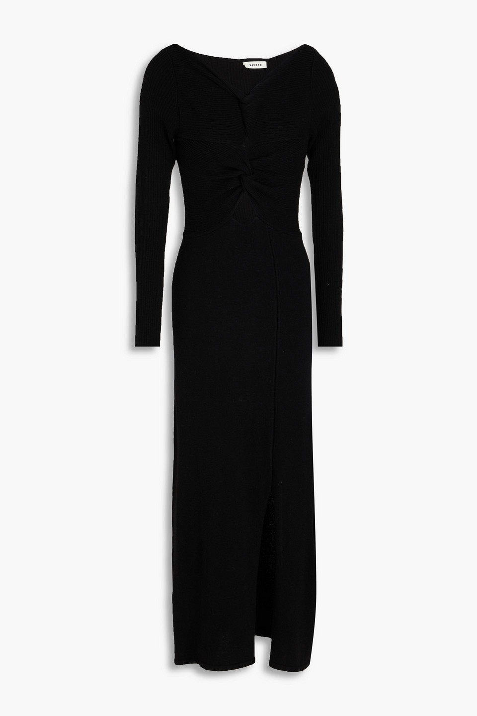 Sandro Cutout Ribbed Wool-blend Midi Dress In Black