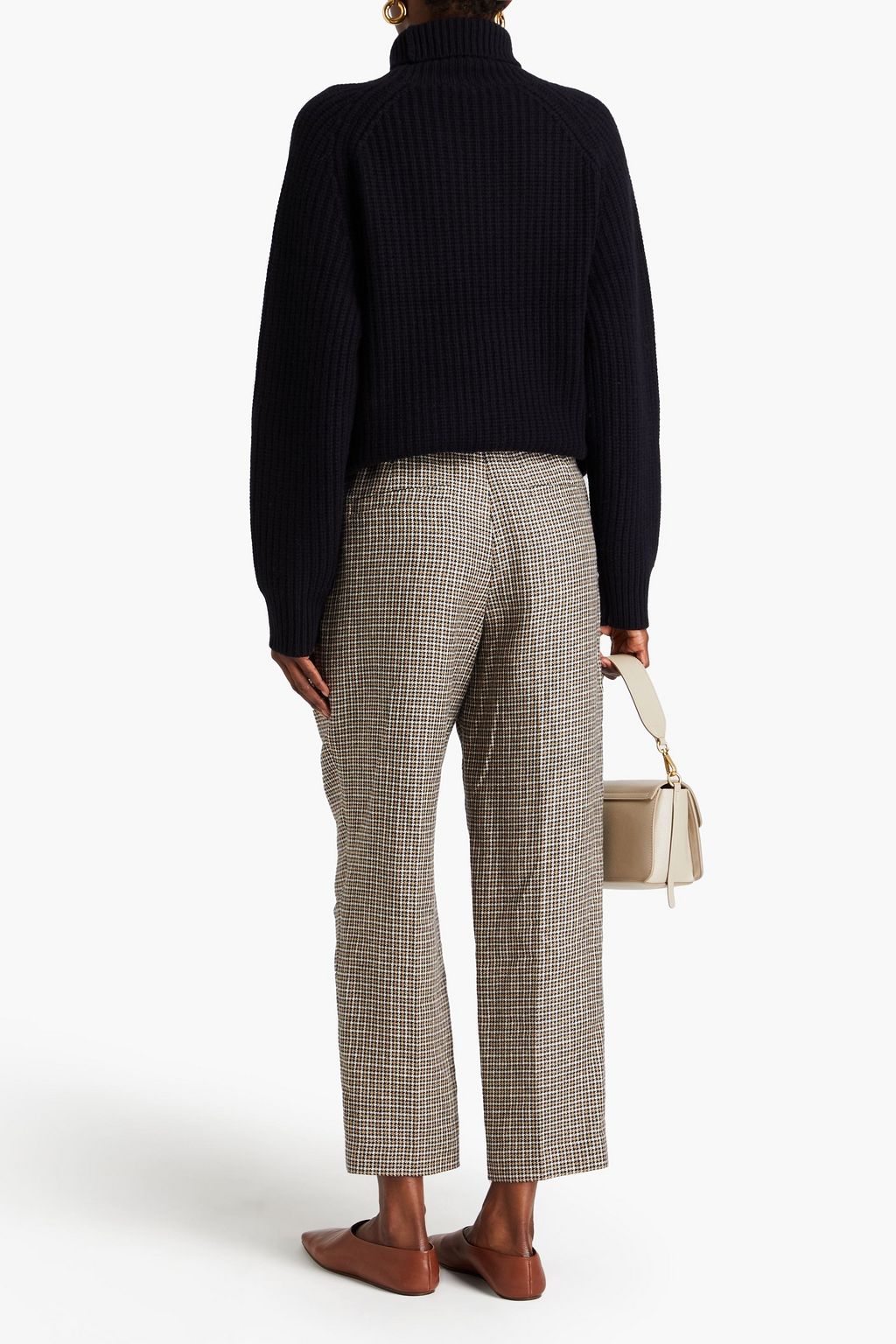 BRUNELLO CUCINELLI Bead-embellished metallic tweed houndstooth tapered pants