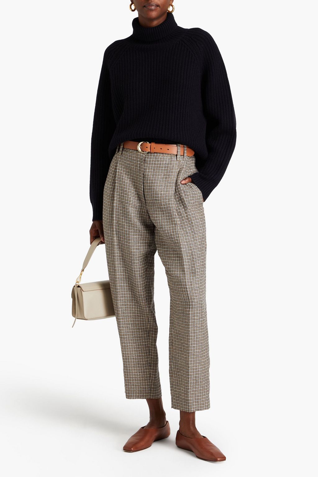 BRUNELLO CUCINELLI Bead-embellished metallic tweed houndstooth tapered pants