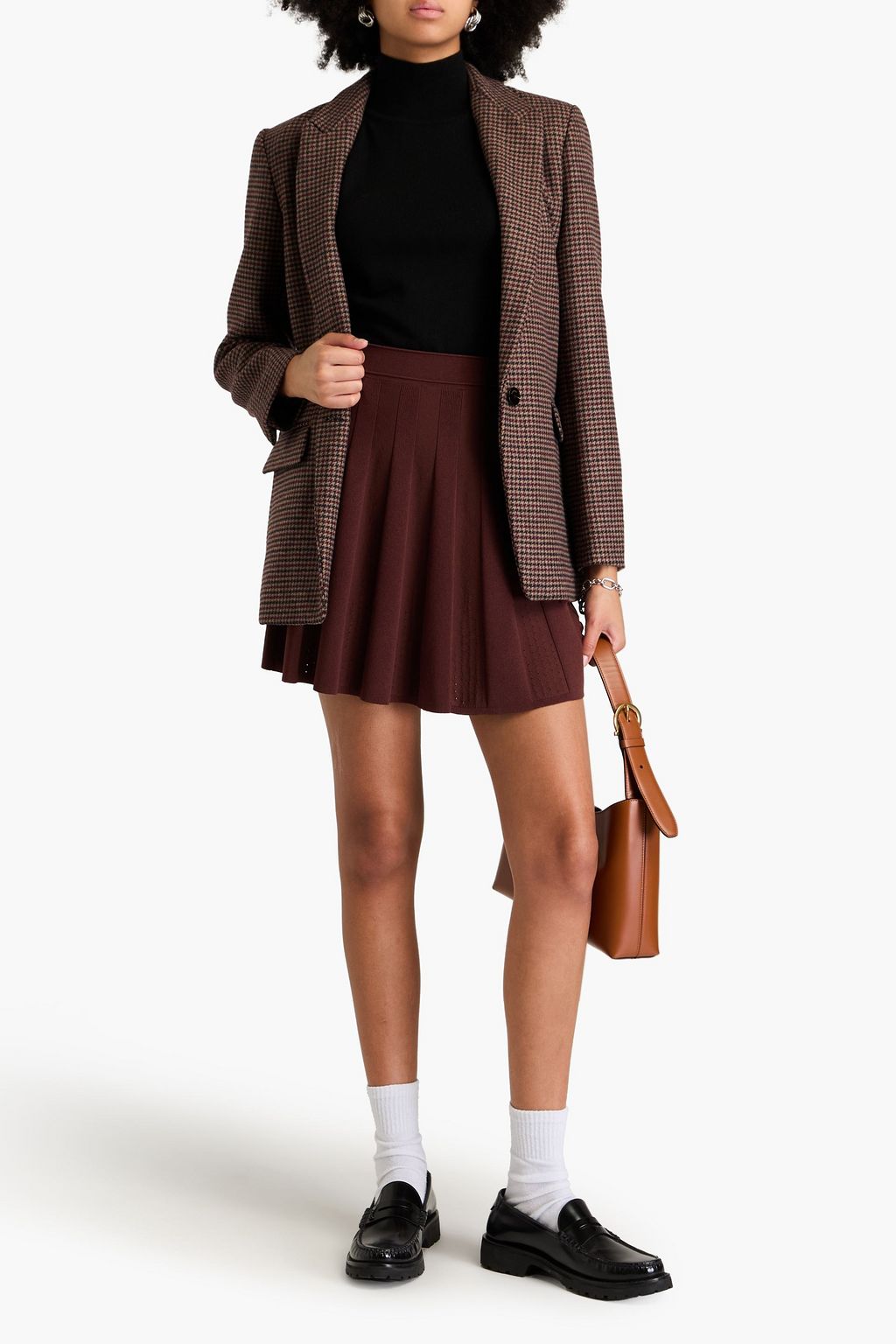 SANDRO Pleated ribbed-knit mini skirt