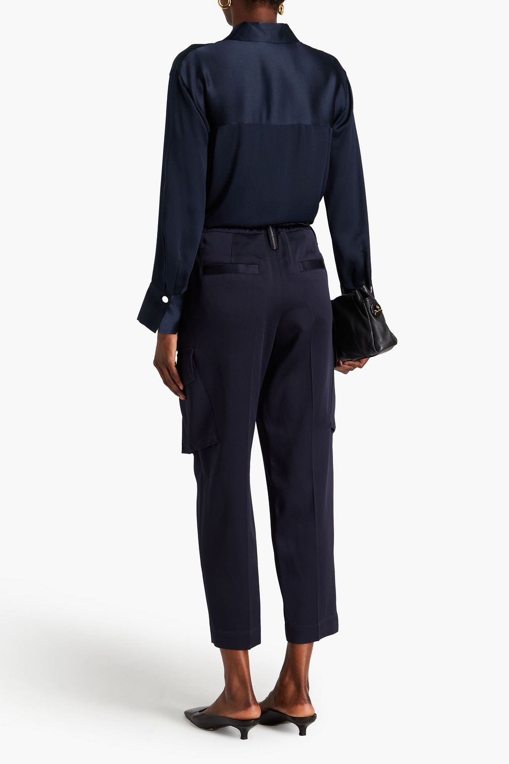 BRUNELLO CUCINELLI Cropped Cargohose aus glänzendem Crêpe mit Zierperlen