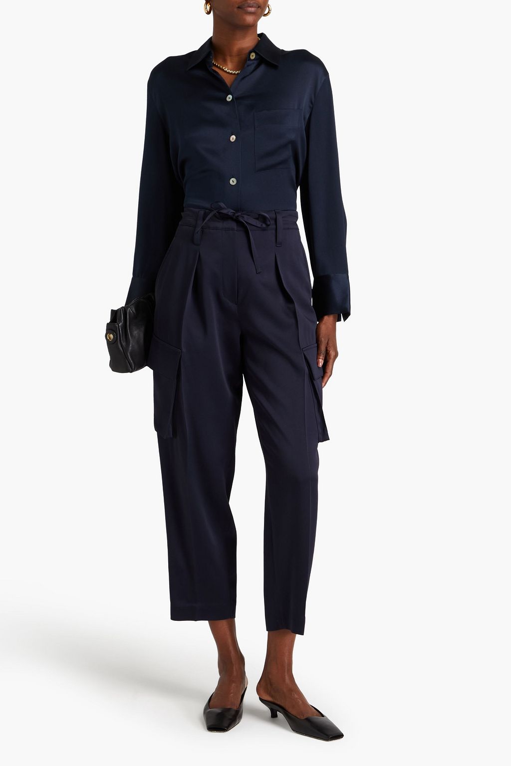 BRUNELLO CUCINELLI Cropped Cargohose aus glänzendem Crêpe mit Zierperlen