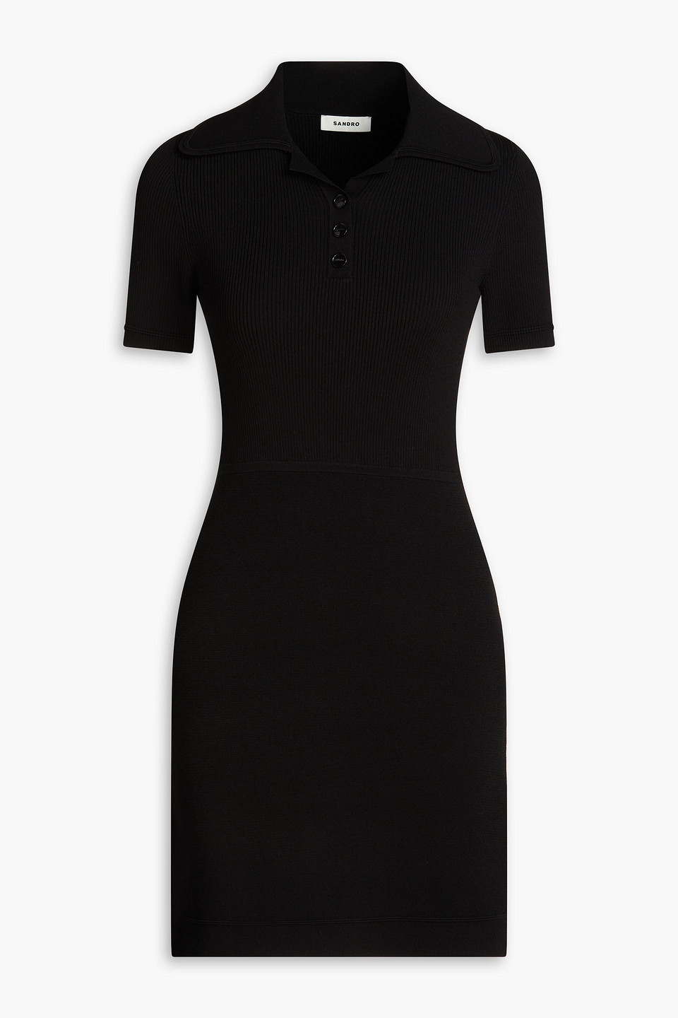 Sandro Ribbed-knit Mini Dress In Black