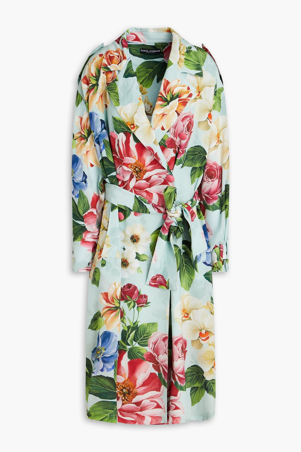 Dolce & Gabbana Elegant Floral Silk Trench Jacket In Blue