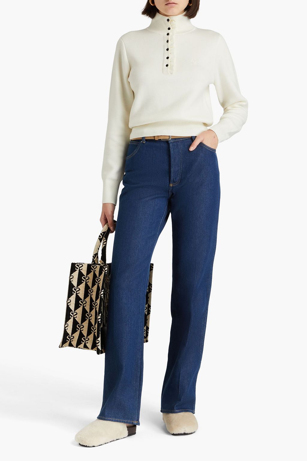 SANDRO Embroidered ribbed-knit turtleneck sweater