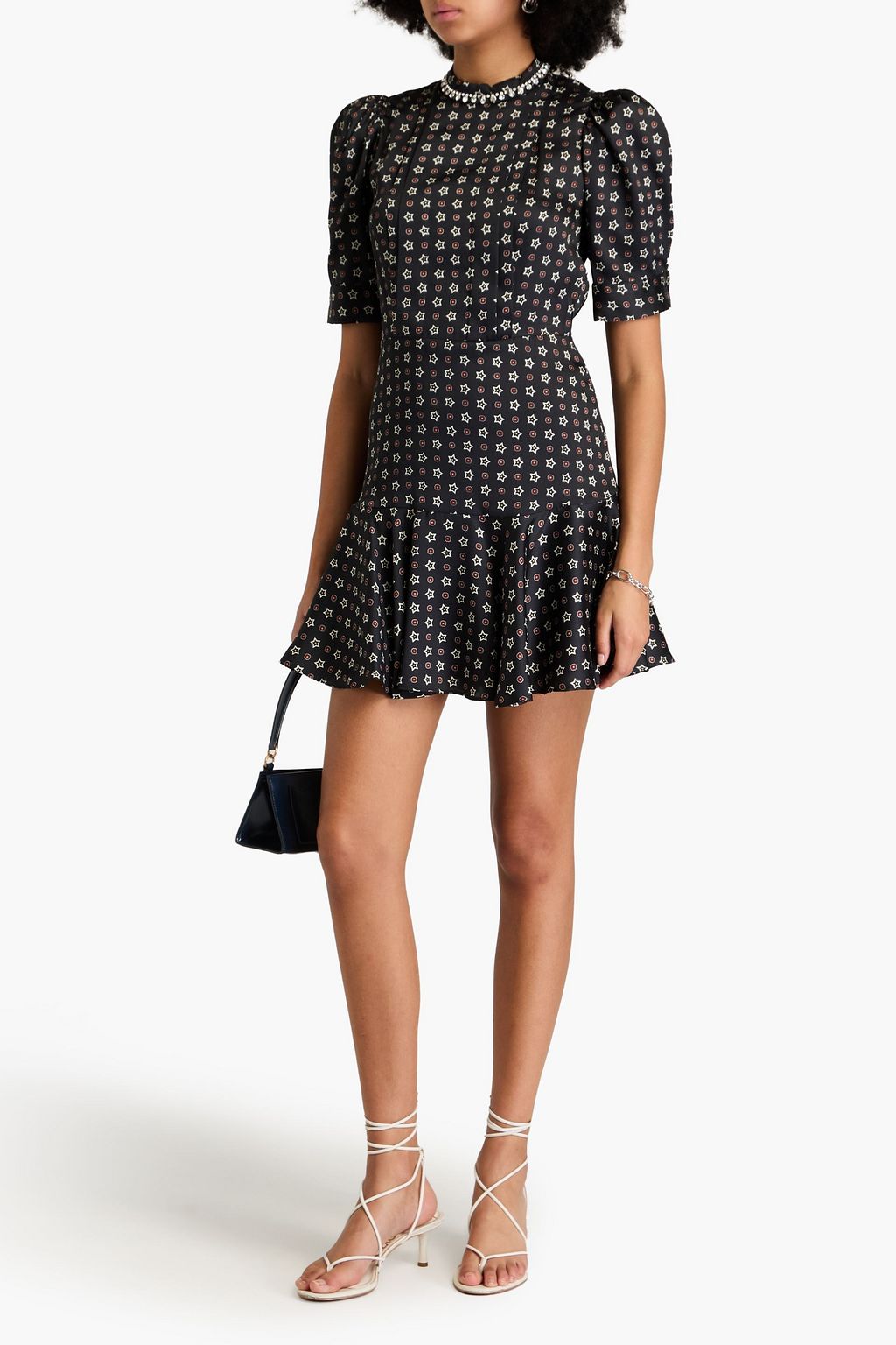 SANDRO Verziertes Minikleid aus glänzendem Twill mit Print
