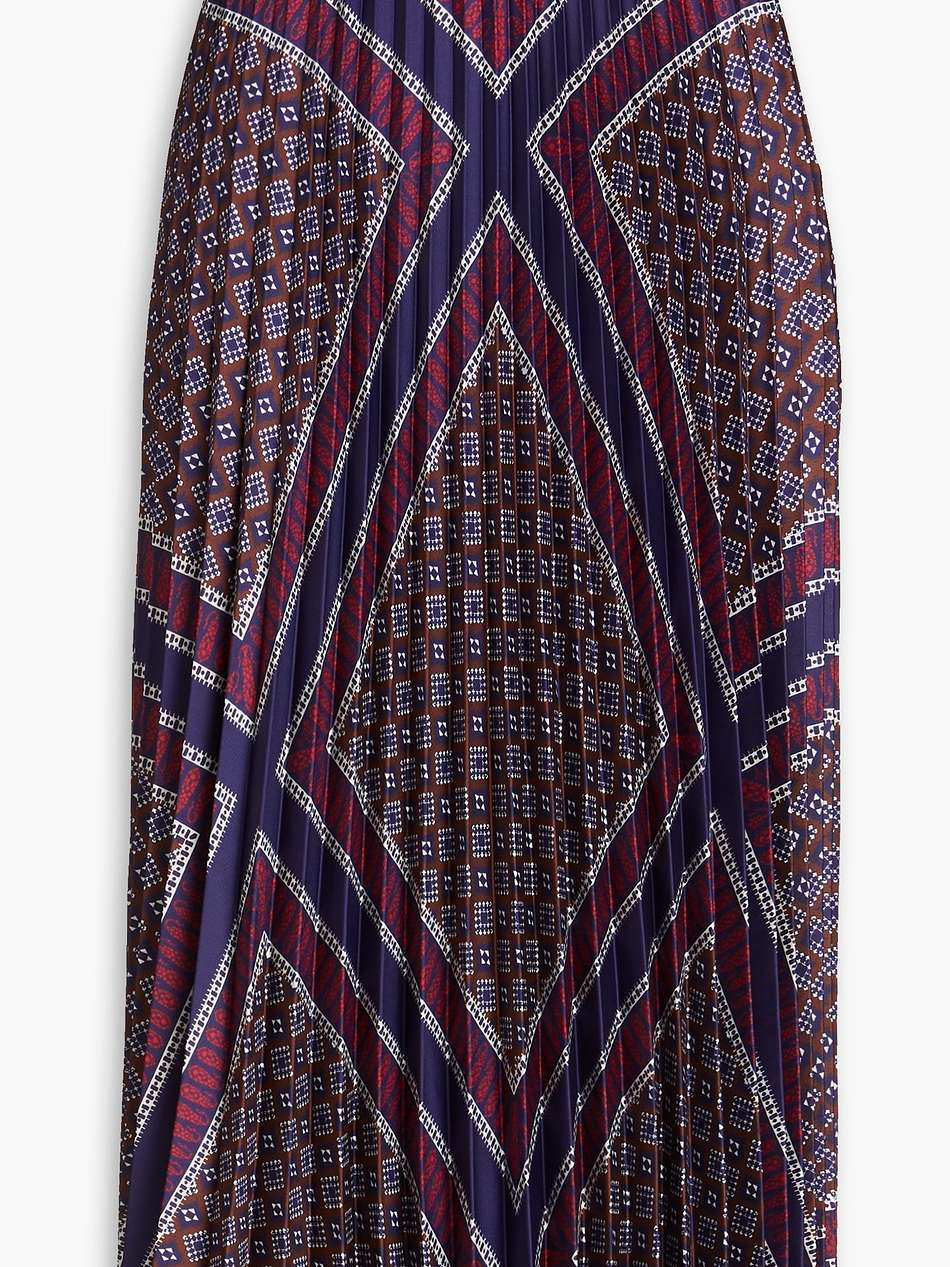 pleated printed satin-twill midi skirt