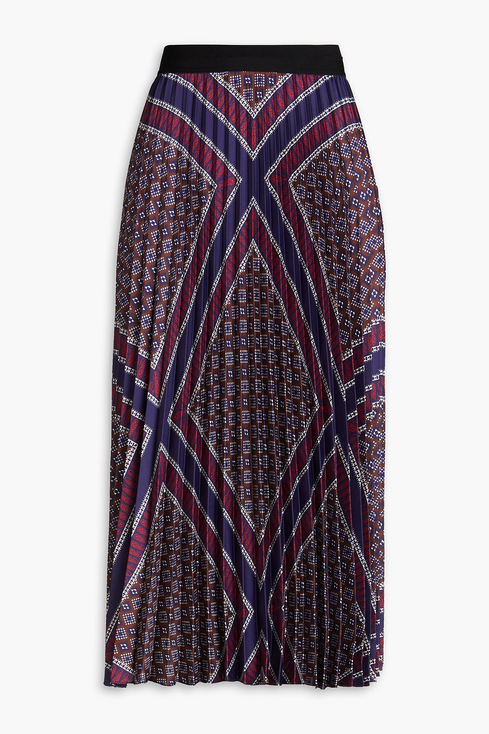 Sandro Pleated Printed Twill Midi Skirt In Navy