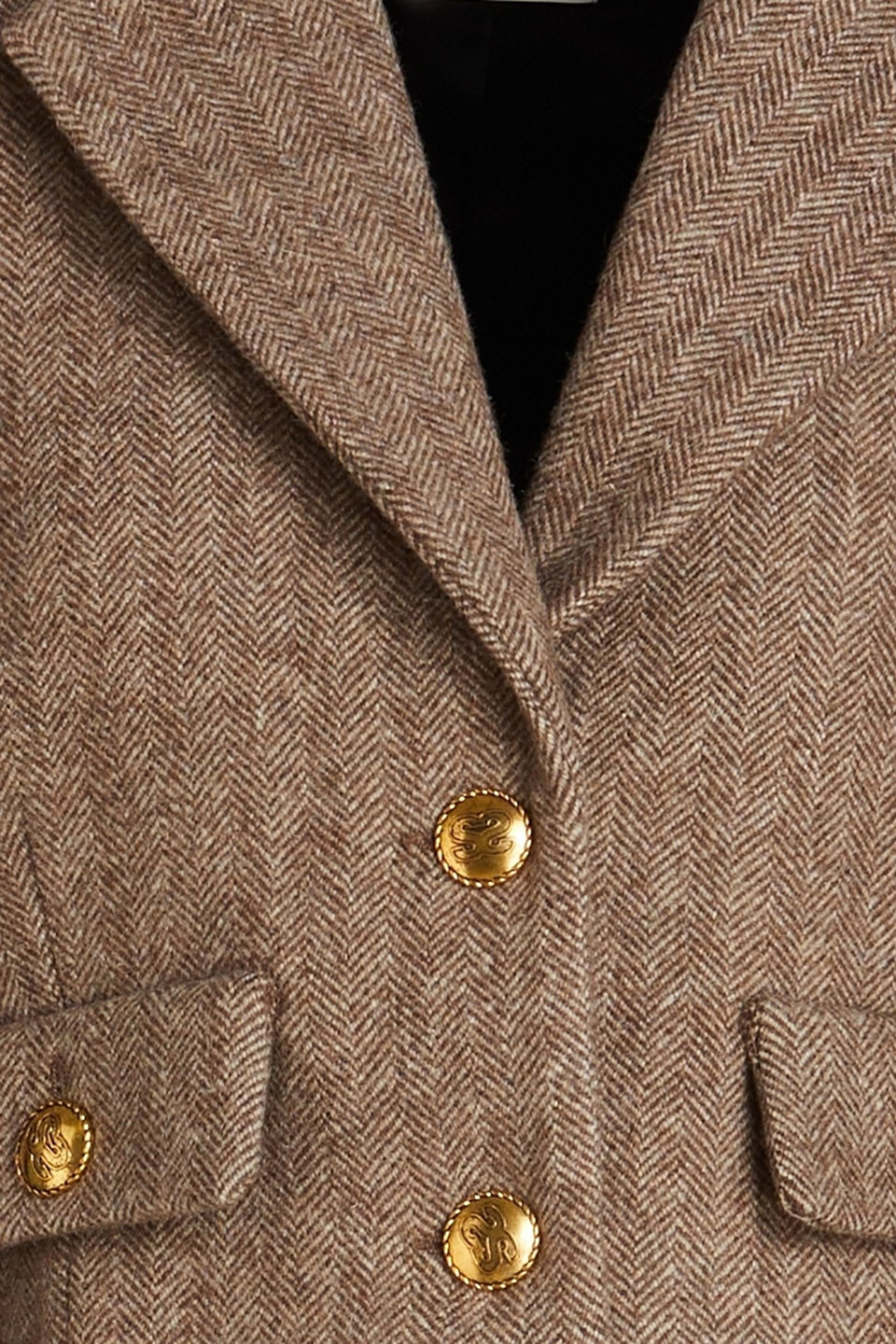 Sandro Cropped Herringbone Wool-blend Blazer In Brown