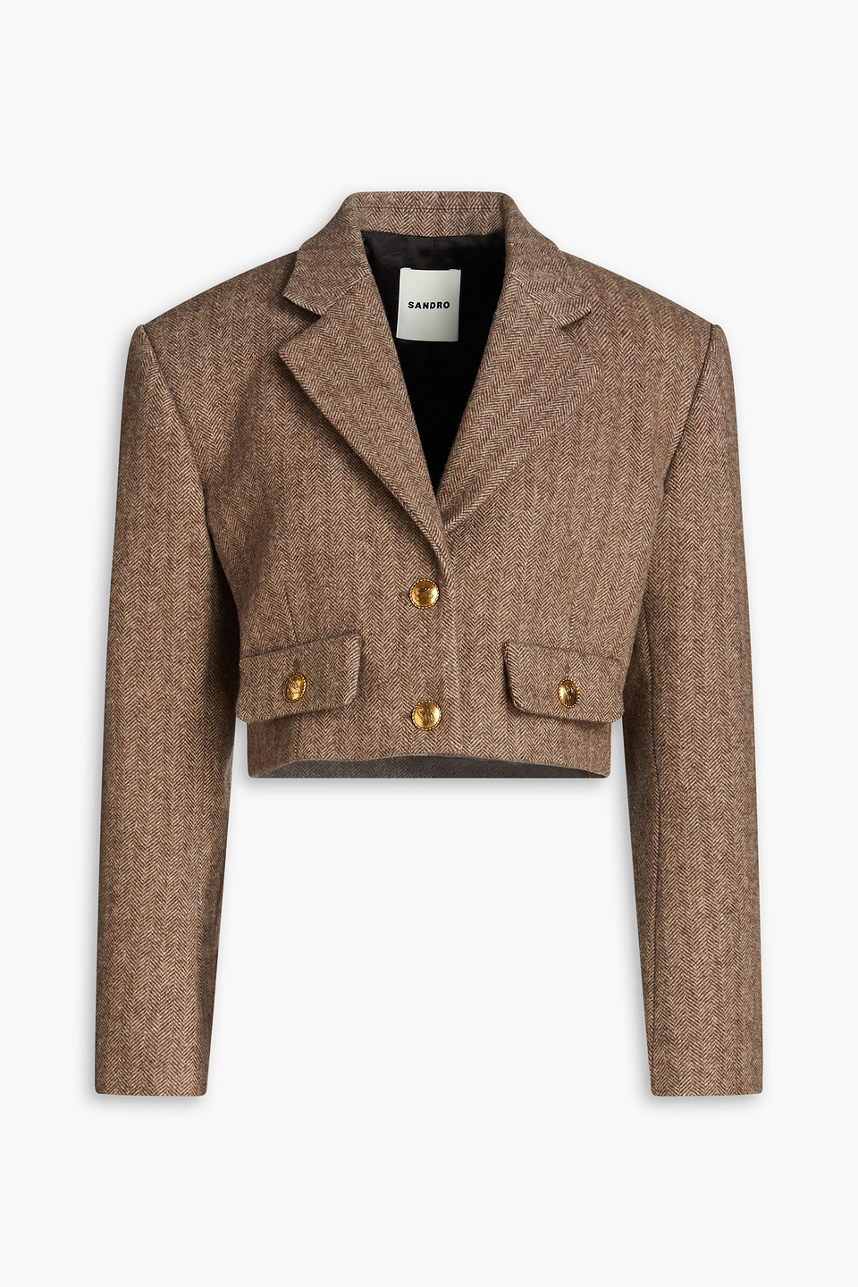 Sandro - Cropped herringbone wool-blend blazer - Brown - FR 40