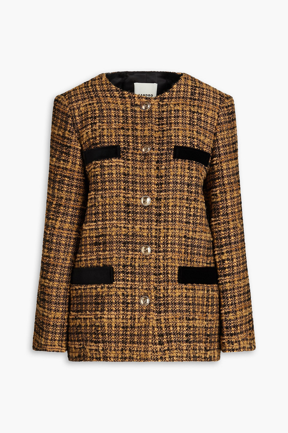 Sandro Cotton-blend Bouclé-tweed Jacket In Brown