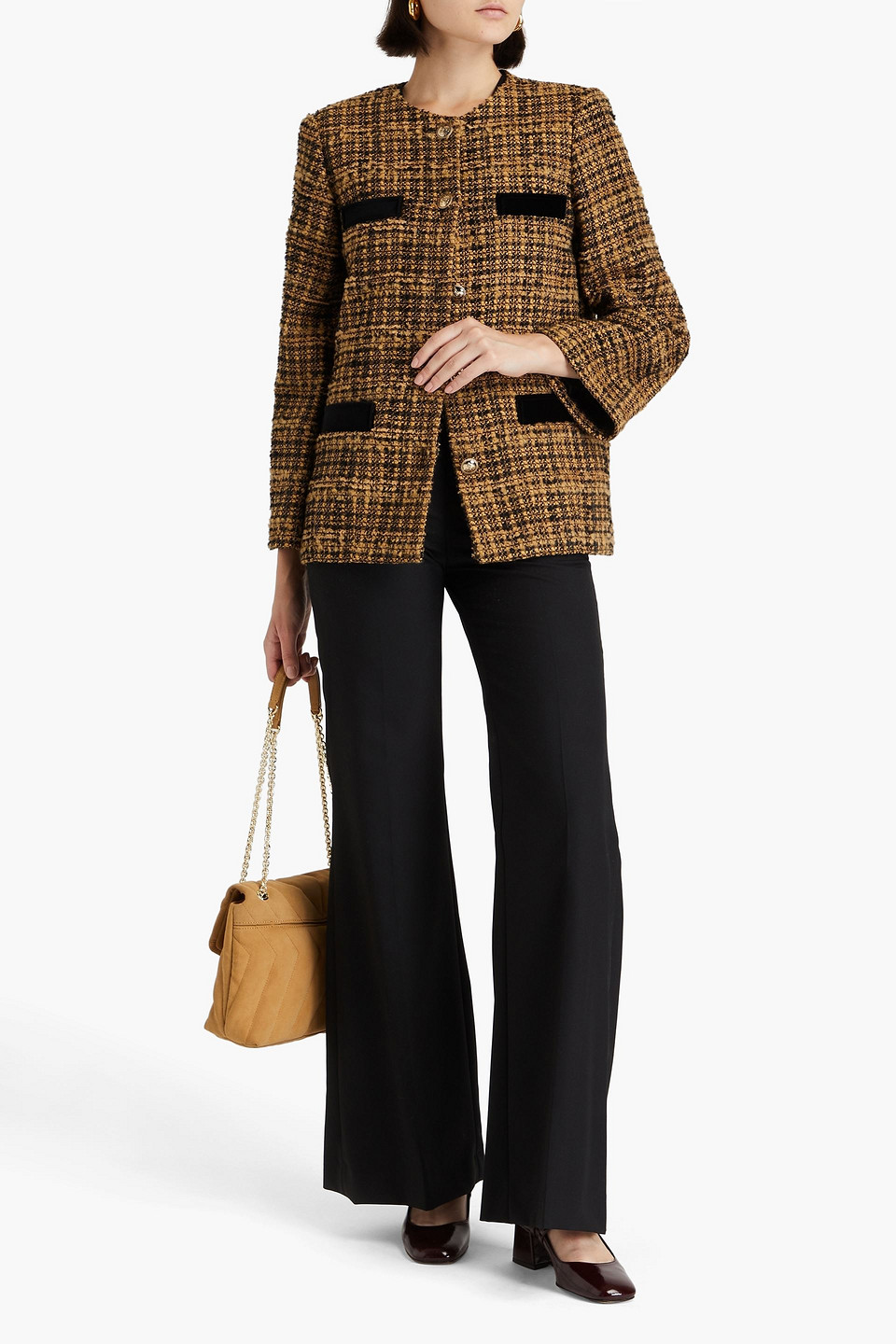 Sandro Cotton-blend Bouclé-tweed Jacket In Camel