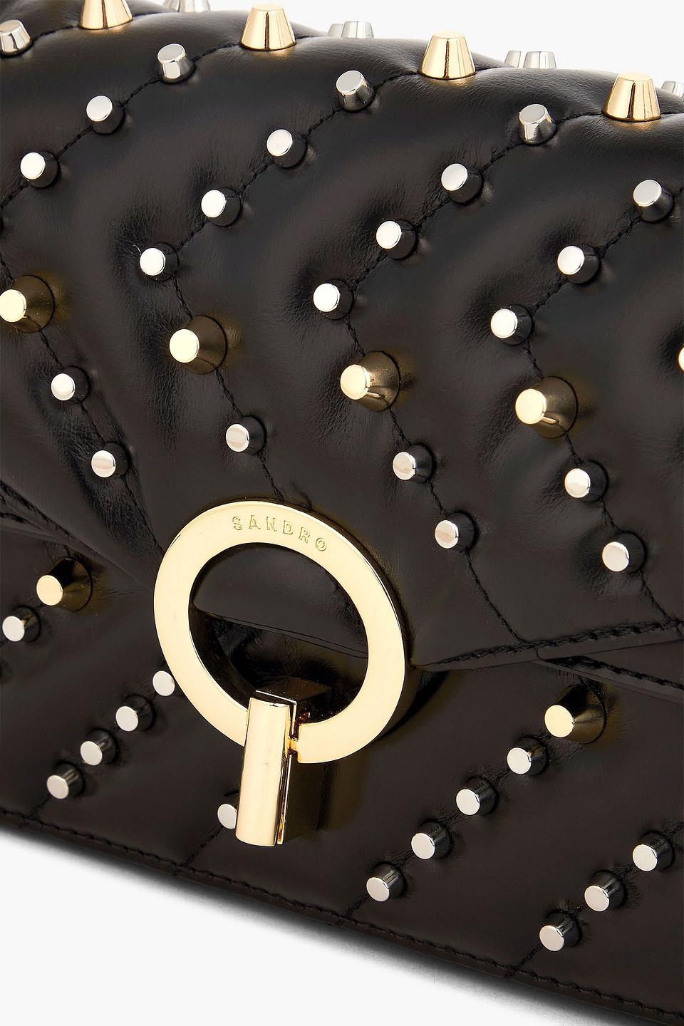 Sandro Yza Studded Quilted Leather Shoulder Bag In Black