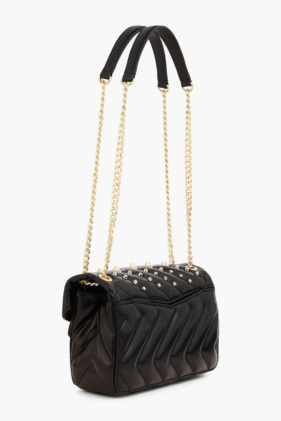 Sandro Yza Studded Quilted Leather Shoulder Bag In Black