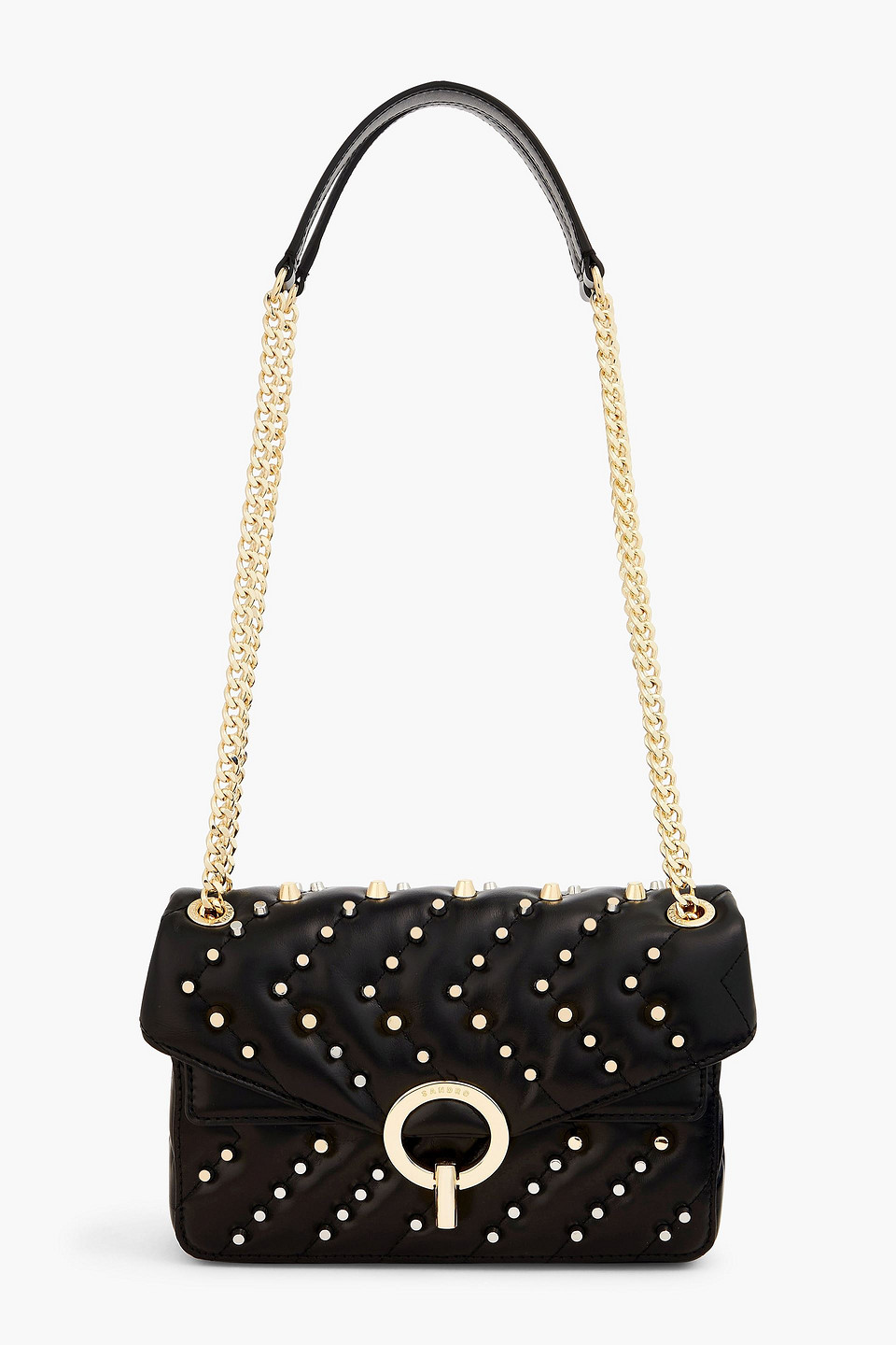 Sandro Yza Studded Quilted Leather Shoulder Bag In Black
