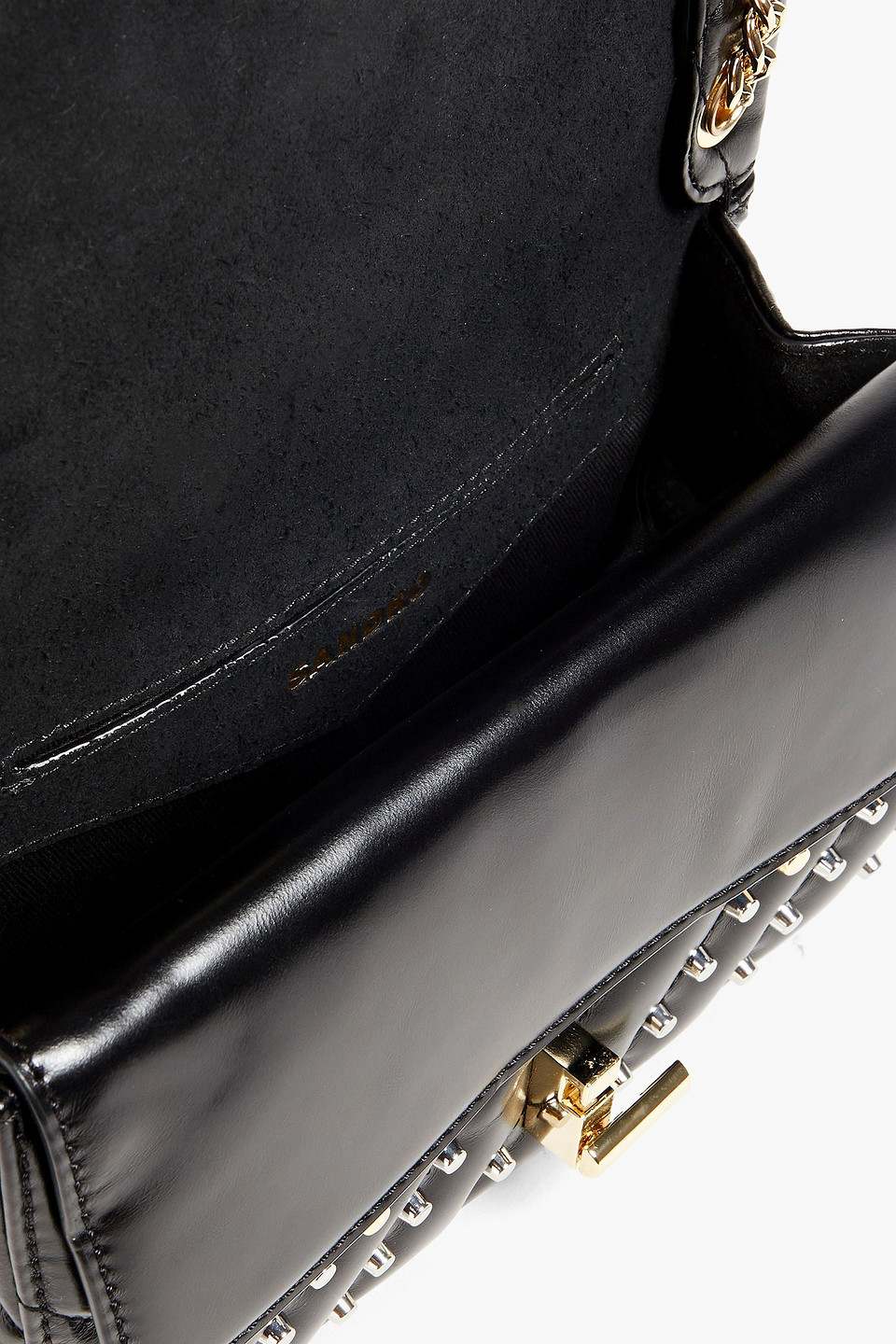 Sandro Yza Studded Quilted Leather Shoulder Bag In Black