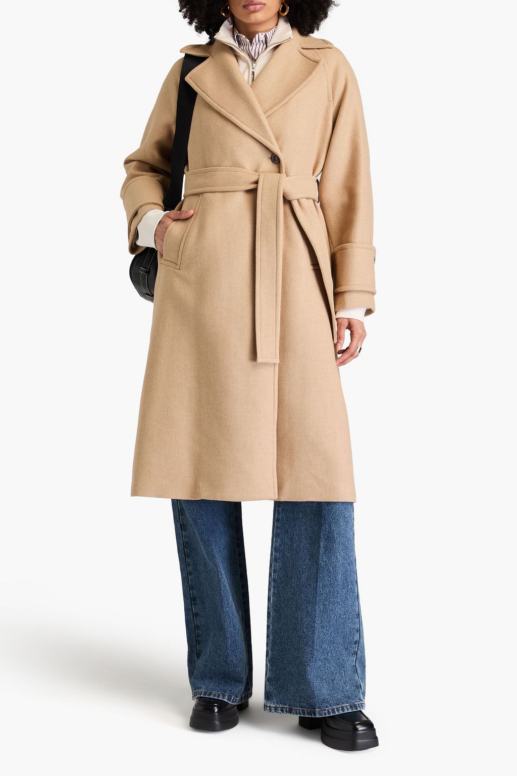CLAUDIE PIERLOT 더블 브레스티드 울 혼방 트윌 벨티드 코트
