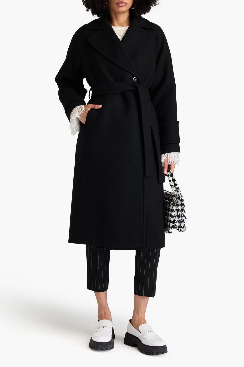 CLAUDIE PIERLOT 더블 브레스티드 울 혼방 트윌 벨티드 코트
