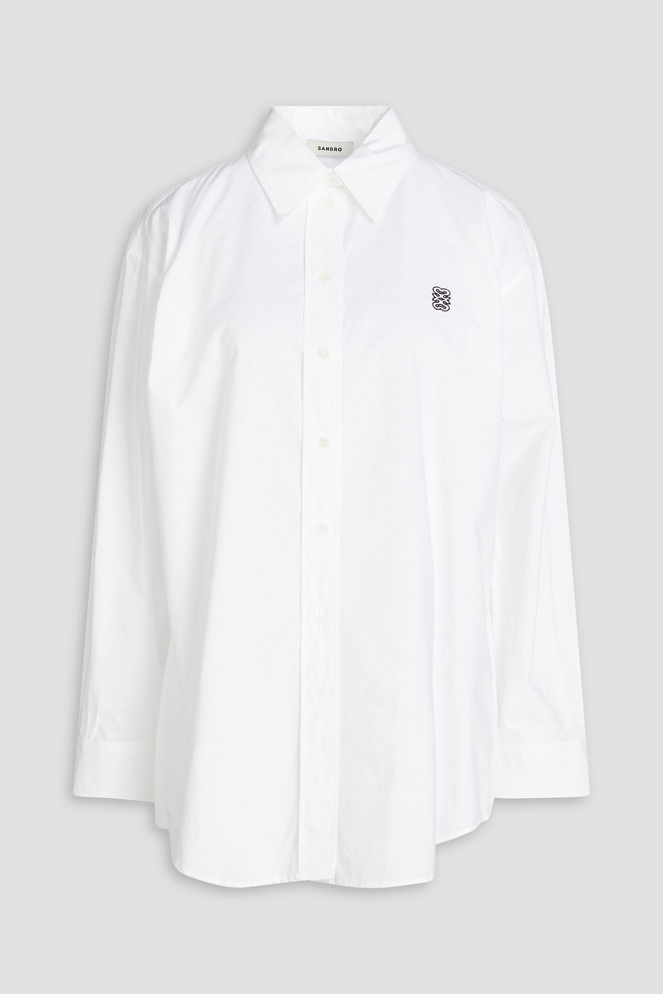 Sandro Embroidered Cotton-poplin Shirt In White