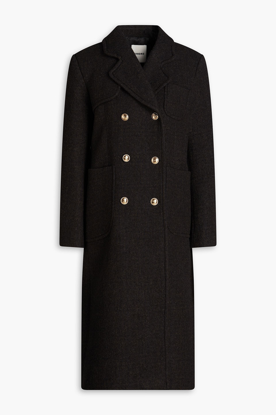 Sandro Double-breasted Wool-felt Coat In Black